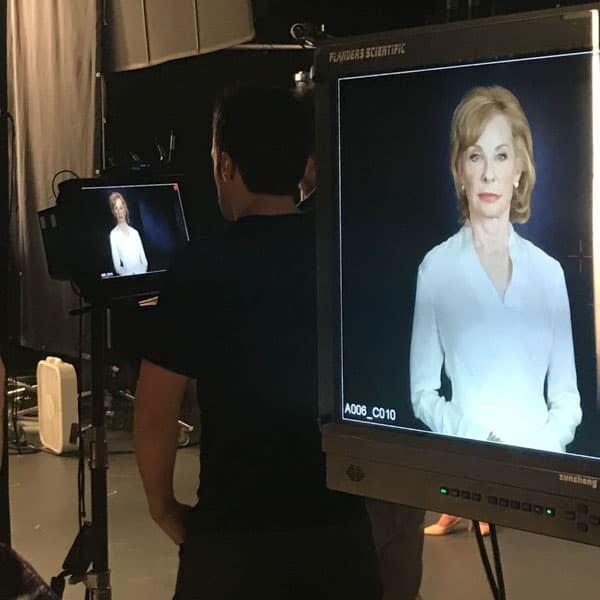 Sarah Wallace on a studio monitor during a live shot.